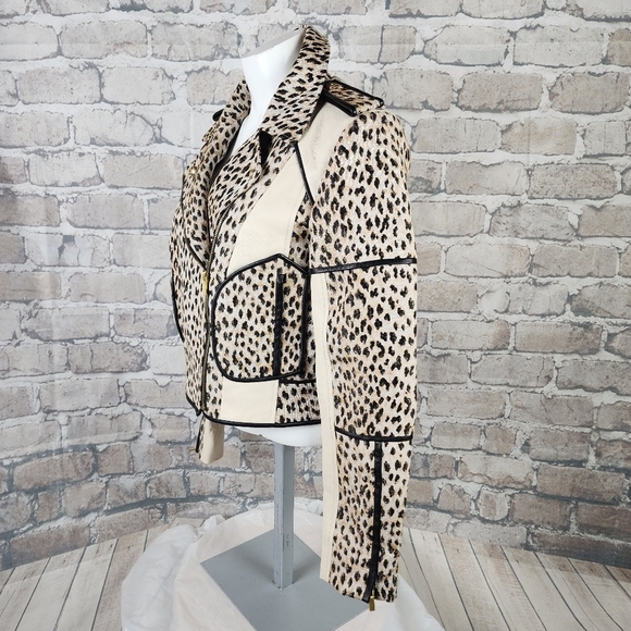 Diane Von Furstenberg DVF Theodora Leo Jacquard Leather Moto Jacket Cream Size 4 - Picture 10 of 16